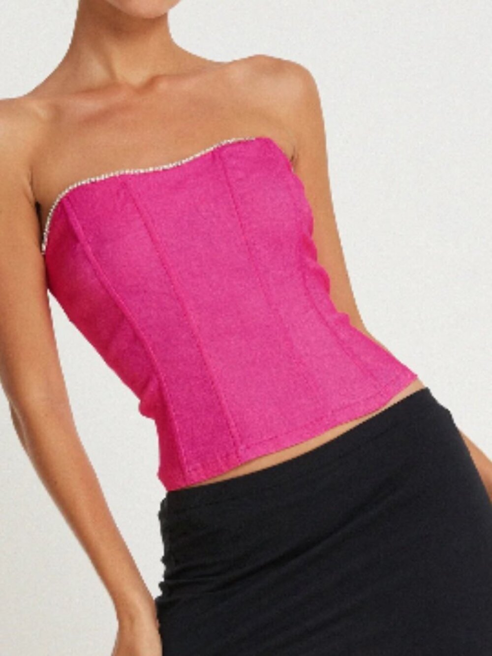 Motel Rocks Kya Corset Top with Rhinestones in Fuchsia XS